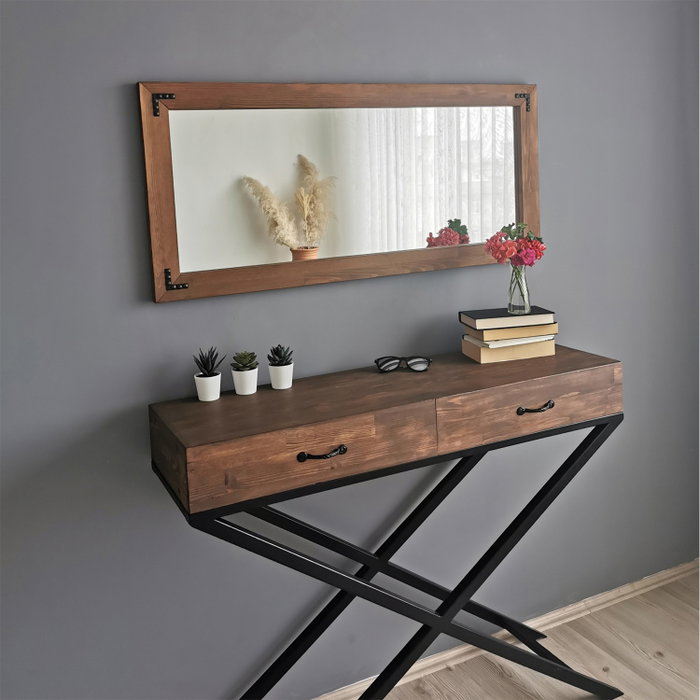 Hanah Home Espejo de Madera Maciza de Pino Color Nogal Hanah Home Espejo de Madera Maciza de Pino Color Nogal